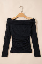 Black Floral Lace Off-shoulder Long Sleeve Slim Top