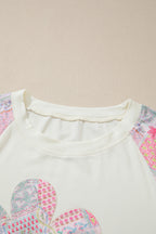 Beige Color Block Retro Floral Patchwork Long Sleeve Top