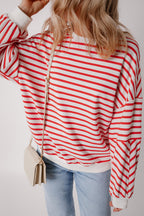 Striped Drop Shoulder Crew Neck Loose Sweatshirt