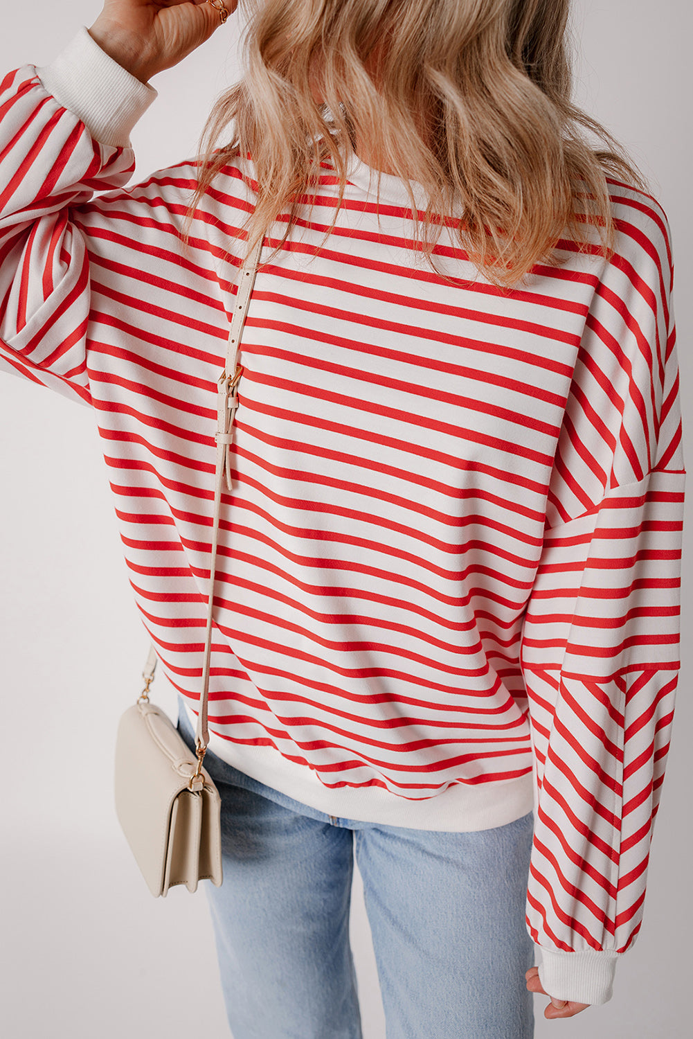 Striped Drop Shoulder Crew Neck Loose Sweatshirt