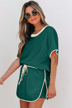 Color Block Edge Drop Shoulder T Shirt and Skort 2Pcs Set