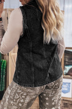 Buttoned Front Slit Denim Vest