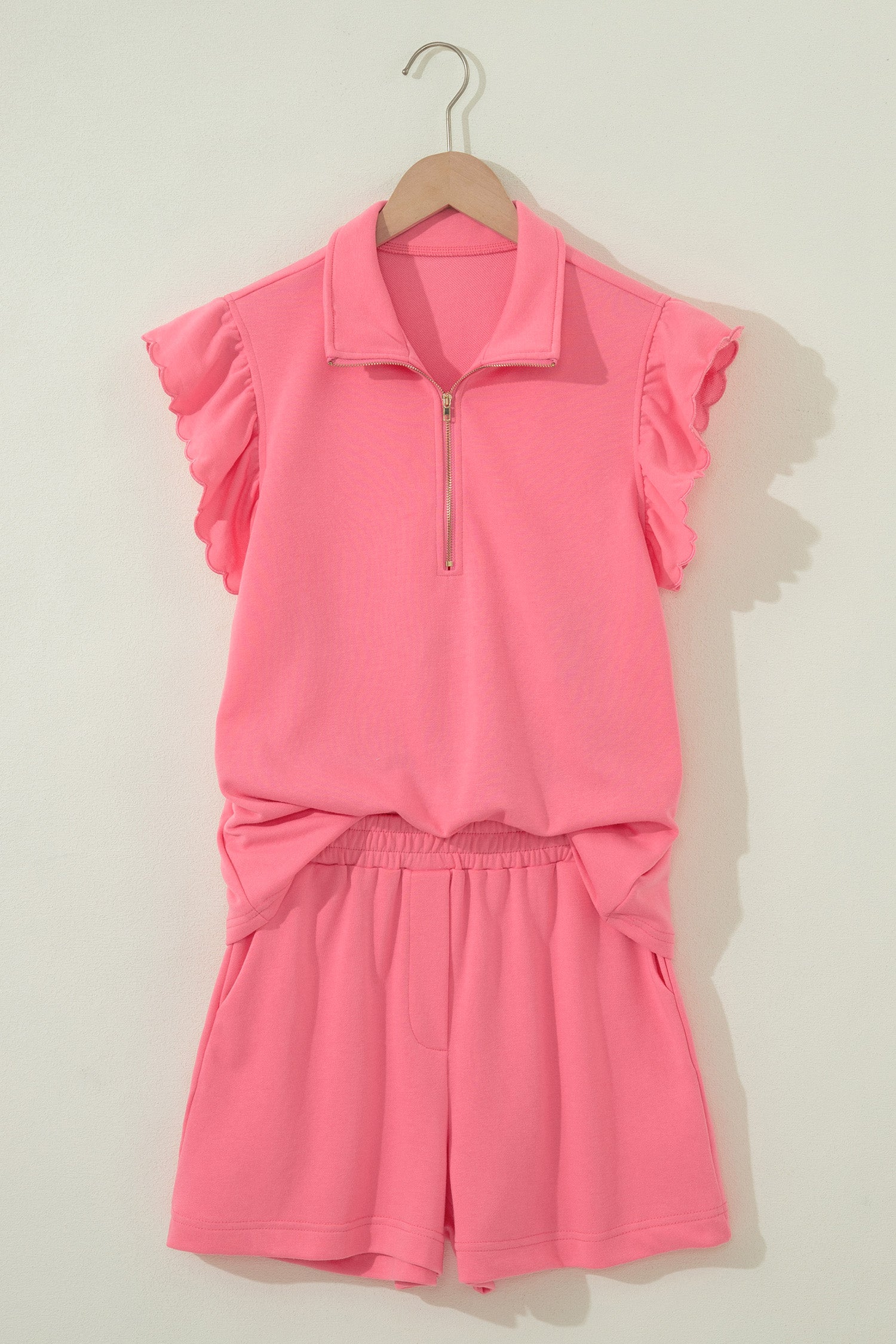 Half Zipped Ruffled Short Set