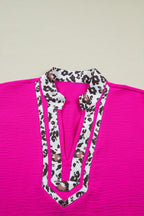 Rose Red Dolman Half Sleeve Leopard Patchwork Trim V Neck Blouse