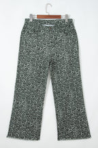 Grey Leopard Frayed Edge Wide Leg High Waist Jeans