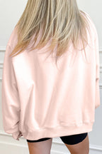 Apricot Pink Valentines Bow Heart Embroidered Mock Neck Sweatshirt