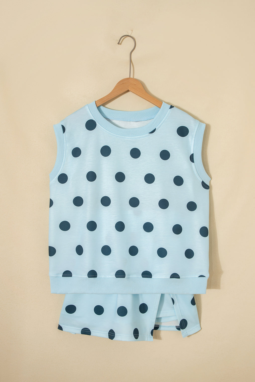 Ribbed Trim Polka Dot Print Tank Split Mini Skort 2pcs Set