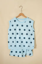 Ribbed Trim Polka Dot Print Tank Split Mini Skort 2pcs Set