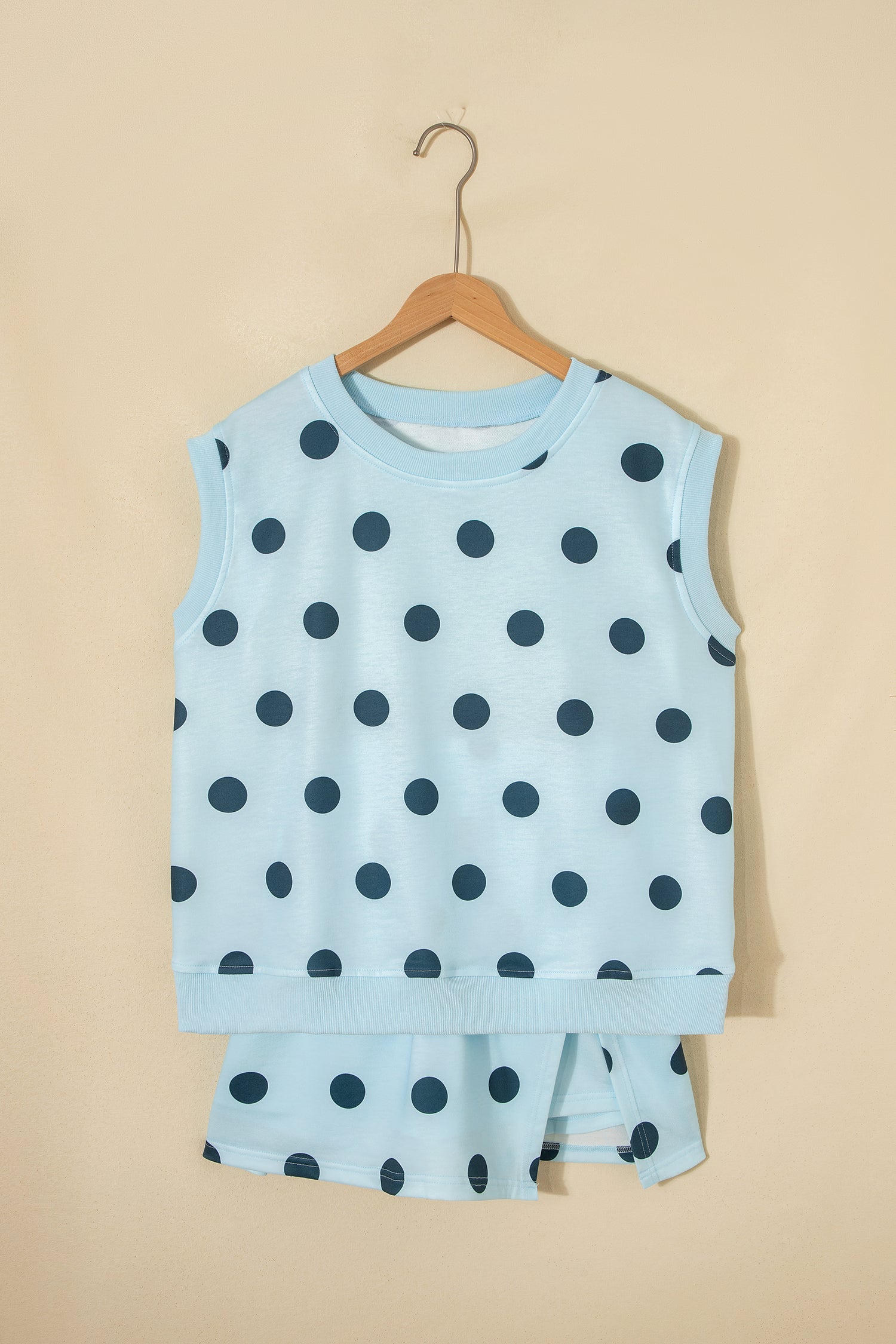 Ribbed Trim Polka Dot Print Tank Split Mini Skort 2pcs Set