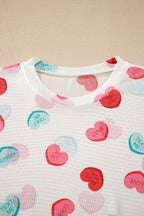 White Sheer Mesh Valentines Slogan Heart Printed Long Sleeve Top