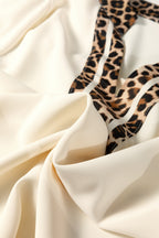 Jet Stream Leopard Patchwork Trim Split Neck Short Sleeve Blouse