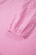 Pink Paisley Broderie Anglaise Valentine Heart Pattern Long Sleeve Patchwork Top