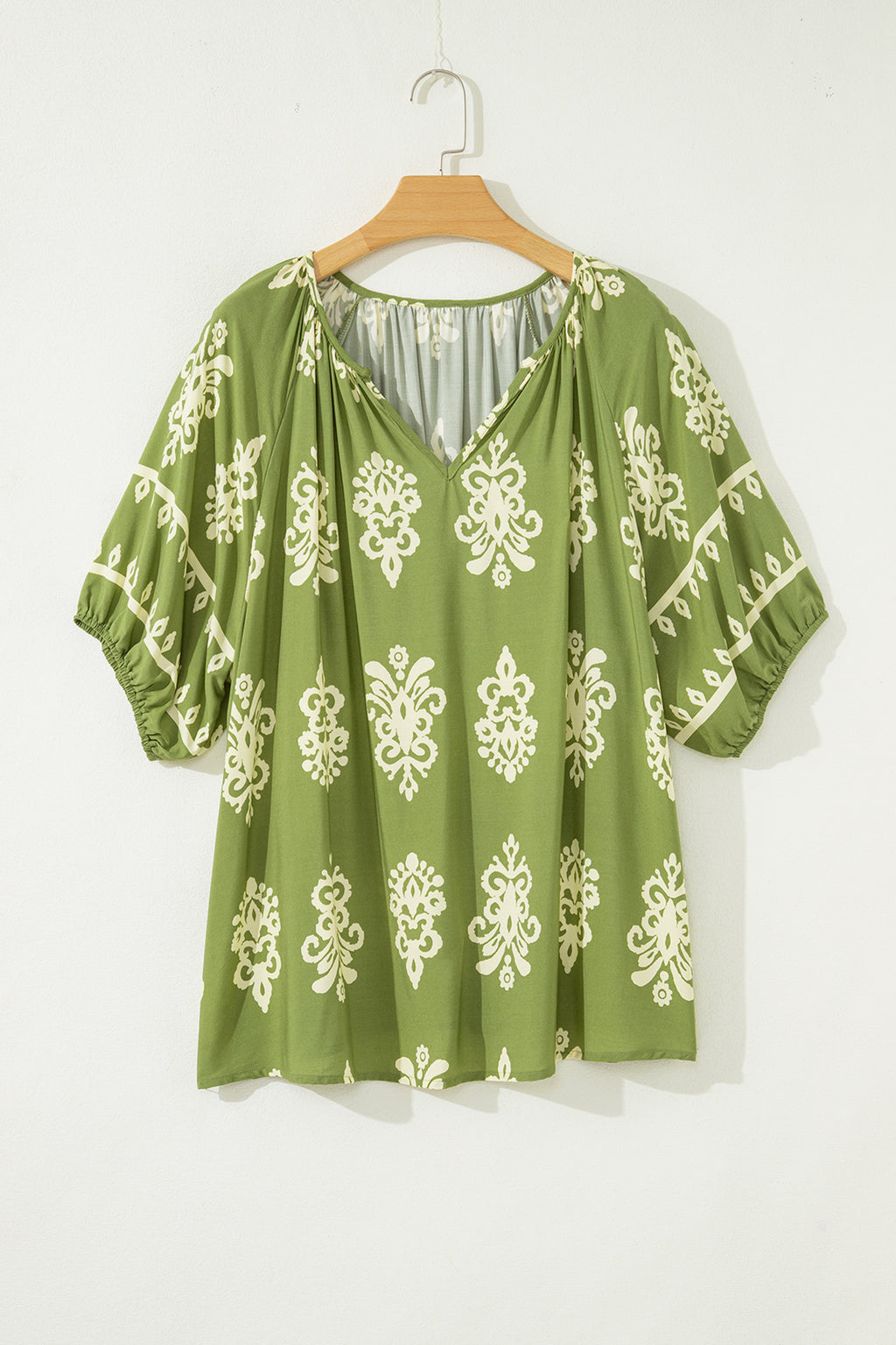 Boho Chic Notched V Neck Plus Floral Short Sleeve Top