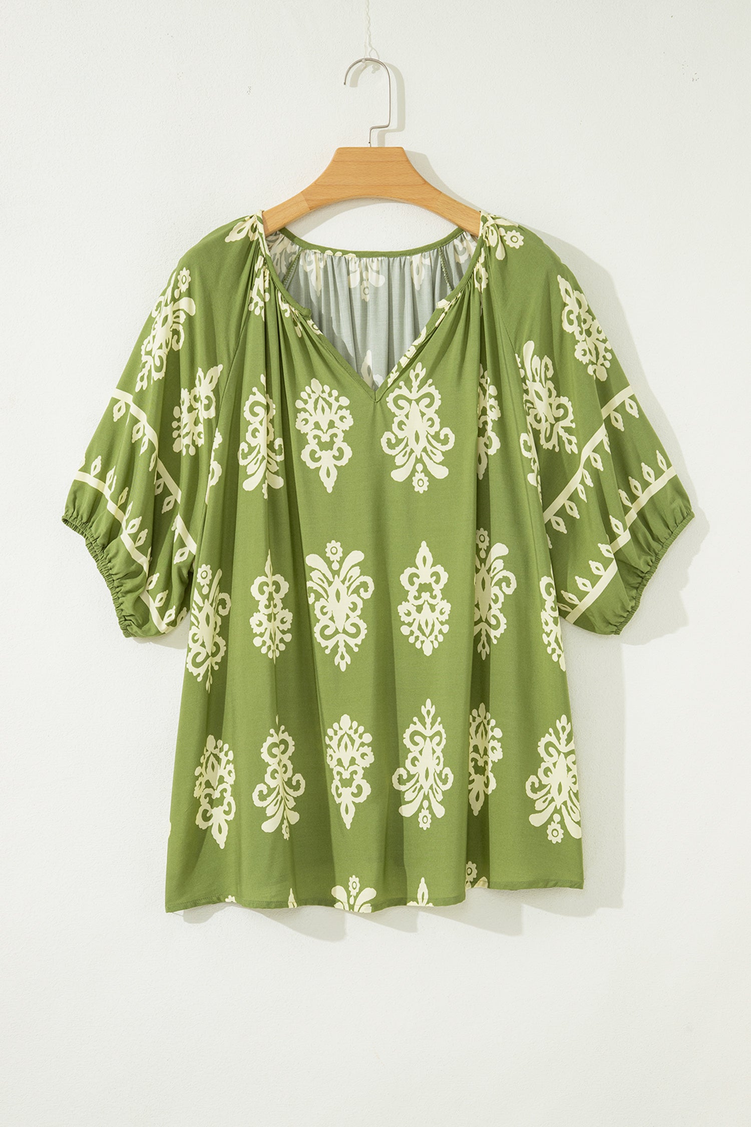 Boho Chic Notched V Neck Plus Floral Short Sleeve Top