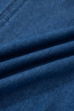 Sail Blue Ruffled Edge Collared Shift Denim Dress with Pockets