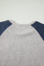 Dark Blue Floral Patchwork Colorblock Raglan Sleeve T Shirt