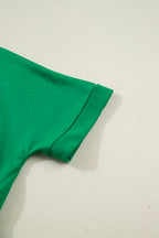 Bright Green Contrast Patchwork Half Zip Elastic Waist Short Sleeve Mini Dress