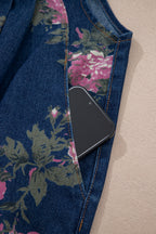 Floral Print Pleated High Waist Wide Leg Denim Jumpsuit