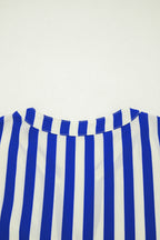 Sky Blue Stripe Balloon Sleeve Loose Button up Shirt