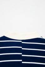 Stripe Stand Collar V Neck Elastic Cuffs Half Sleeve Dolman Top