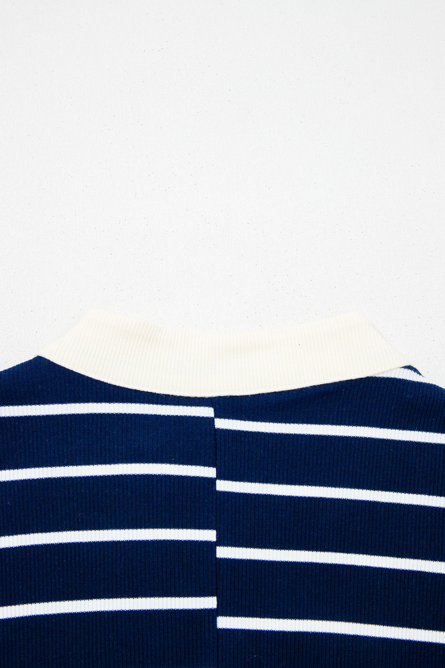 Stripe Stand Collar V Neck Elastic Cuffs Half Sleeve Dolman Top