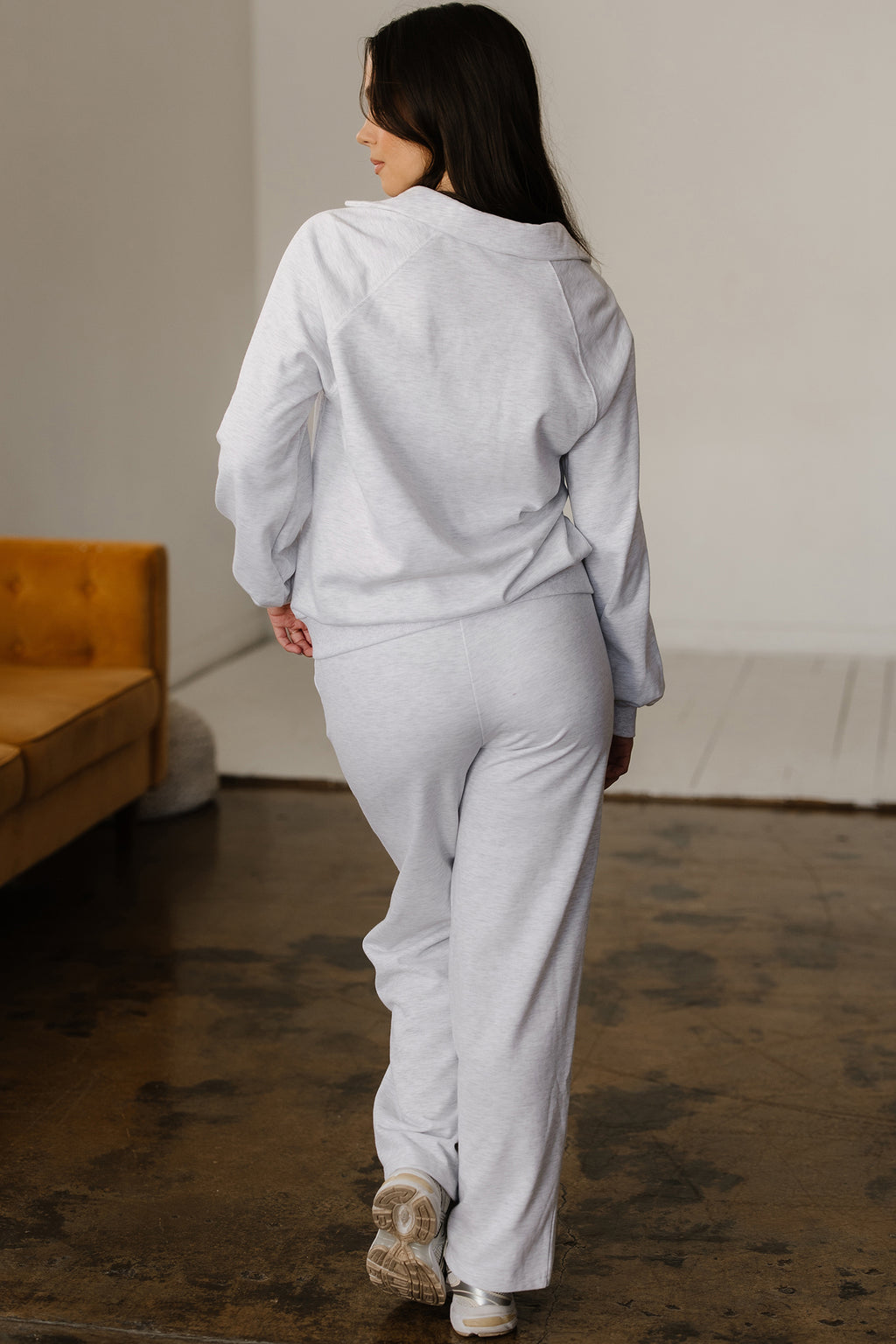 Polo Collar V Neck Pullover and Drawstring Sweatpants Set