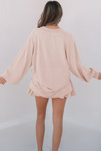 Corded Lantern Sleeve Top High Waist Ruffled Mini Skort Set