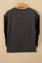 Carbon Grey YEE HAW Boots STATE OF MIND Fringed Sleeve Tee