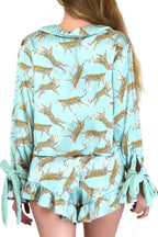 Green Leopard Satin Ruffle Pyjama Short Set