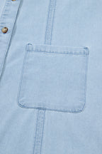 Beau Blue Ruffled Edge Collared Shift Denim Dress with Pockets