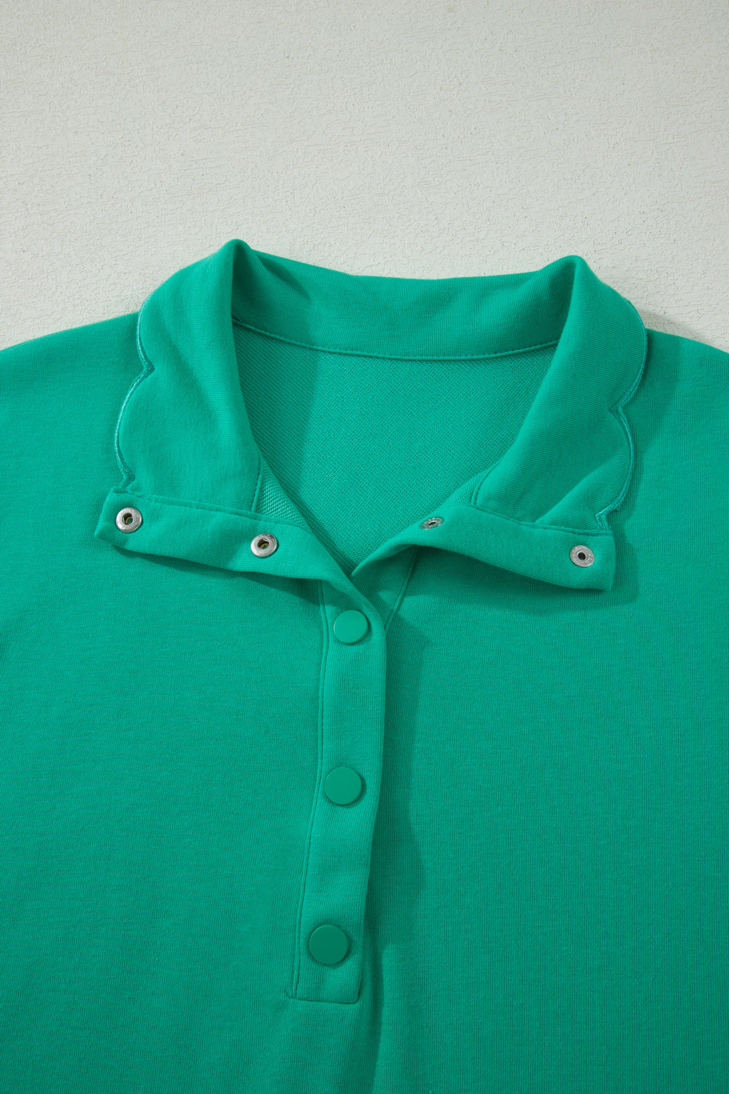 Solid Color Snap Button Polo Collar Short Sleeve Scallop Hem Mini Dress