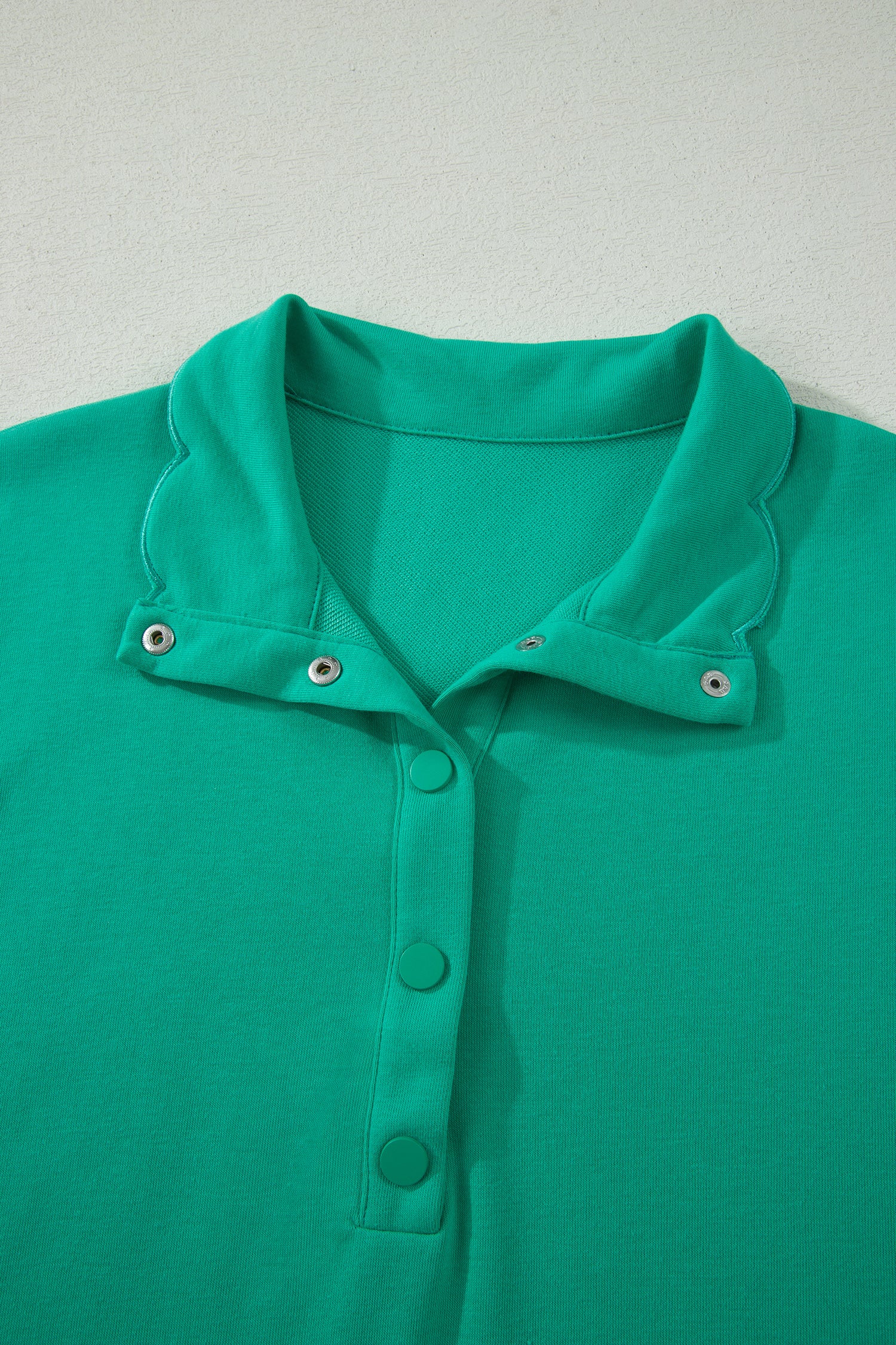 Solid Color Snap Button Polo Collar Short Sleeve Scallop Hem Mini Dress