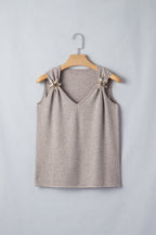Grey Morn Metal Star Detail V Neck Sweater Knit Tank Top