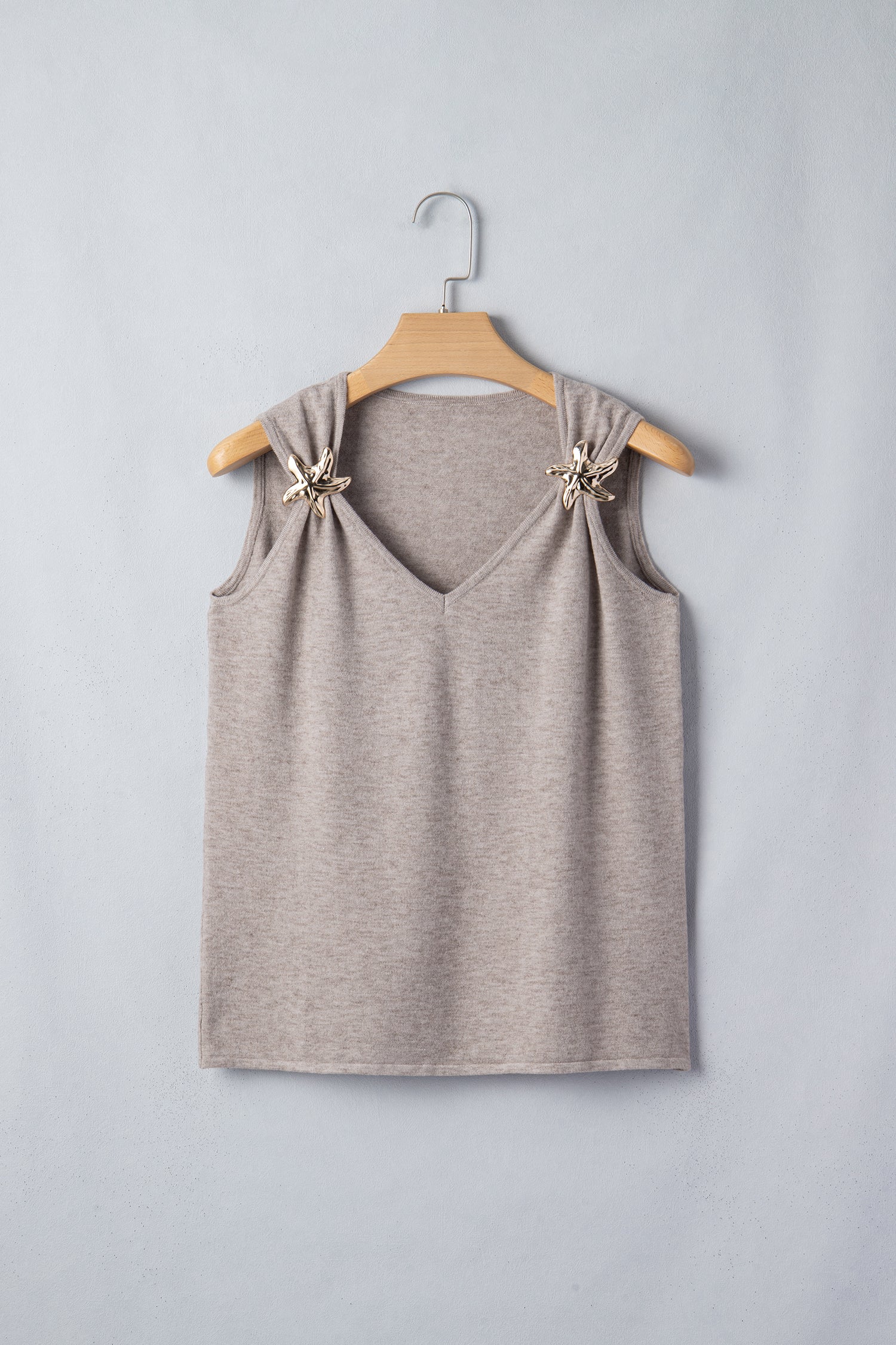 Grey Morn Metal Star Detail V Neck Sweater Knit Tank Top