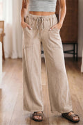 Smoke Grey Mineral Wash Drawstring Retro High Waist Wide Leg Western Pants