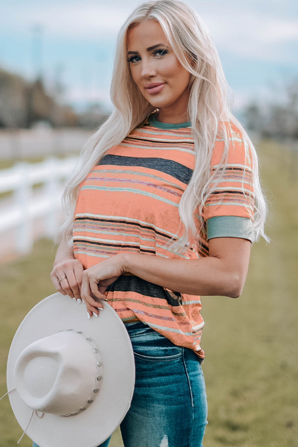 Multicolor Stripes Crew Neck T Shirt