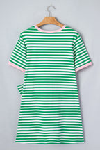 Striped Nautical Tie Contrast Trim Round Neck T Shirt Mini Dress