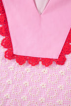 Eyelet Embroidered Flower Texture Contrast Lace Trim Flutter Sleeve Blouse