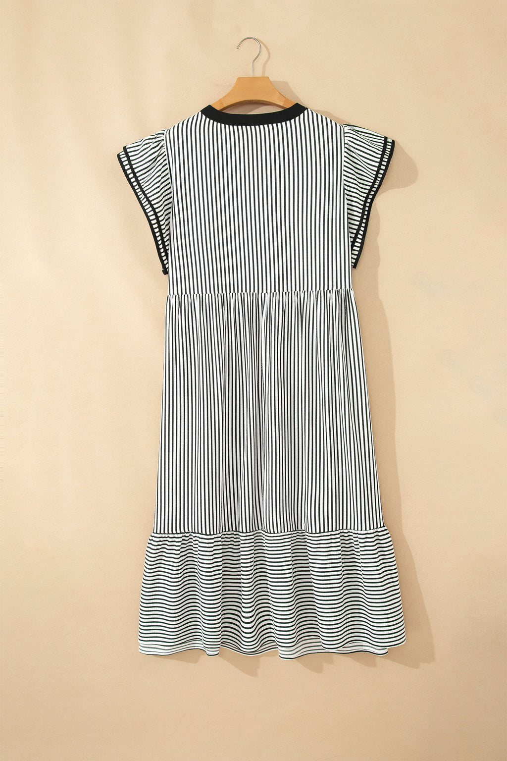 Striped Plus Size Slit V Neck Tiered Flutter Sleeve Maxi Dress