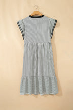 Striped Plus Size Slit V Neck Tiered Flutter Sleeve Maxi Dress