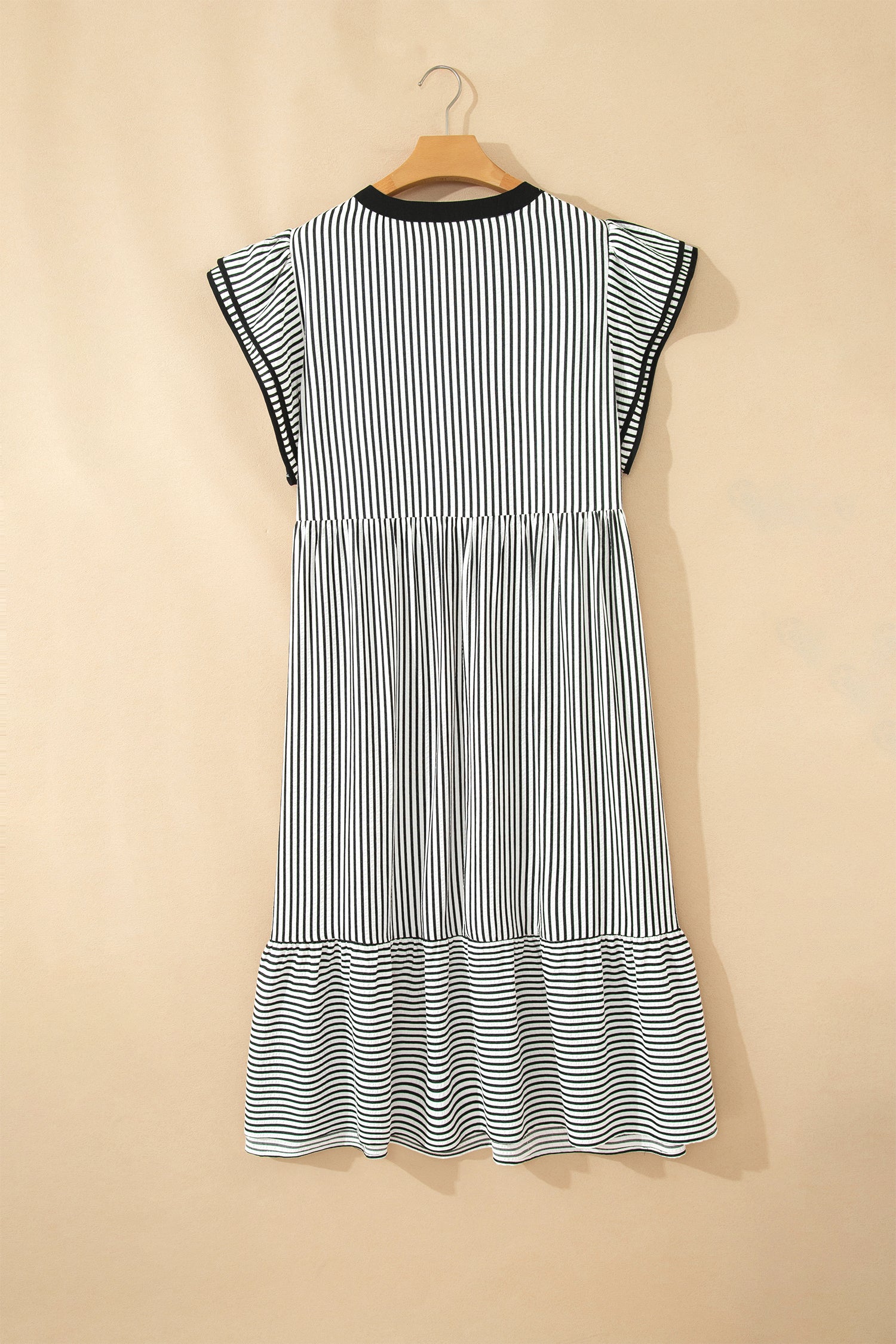 Striped Plus Size Slit V Neck Tiered Flutter Sleeve Maxi Dress