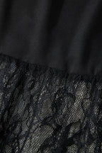 Black Solid Color Sleeveless Sheer Floral Lace Patchwork Long Dress