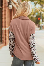 Leopard Patched Twisted Ribbed Western Casual Shacket