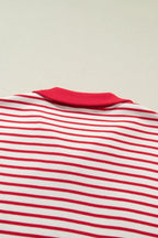 Striped Quarter Zip Polo Collar T Shirt Dress with Pockets