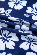 Blue Floral Print Patchwork Bow Knot Detail Sleeveless Swim Dress