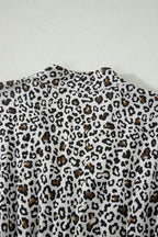 Beige Leopard Zip Front V Neck Cinched Waist Sleeveless Maxi Dress