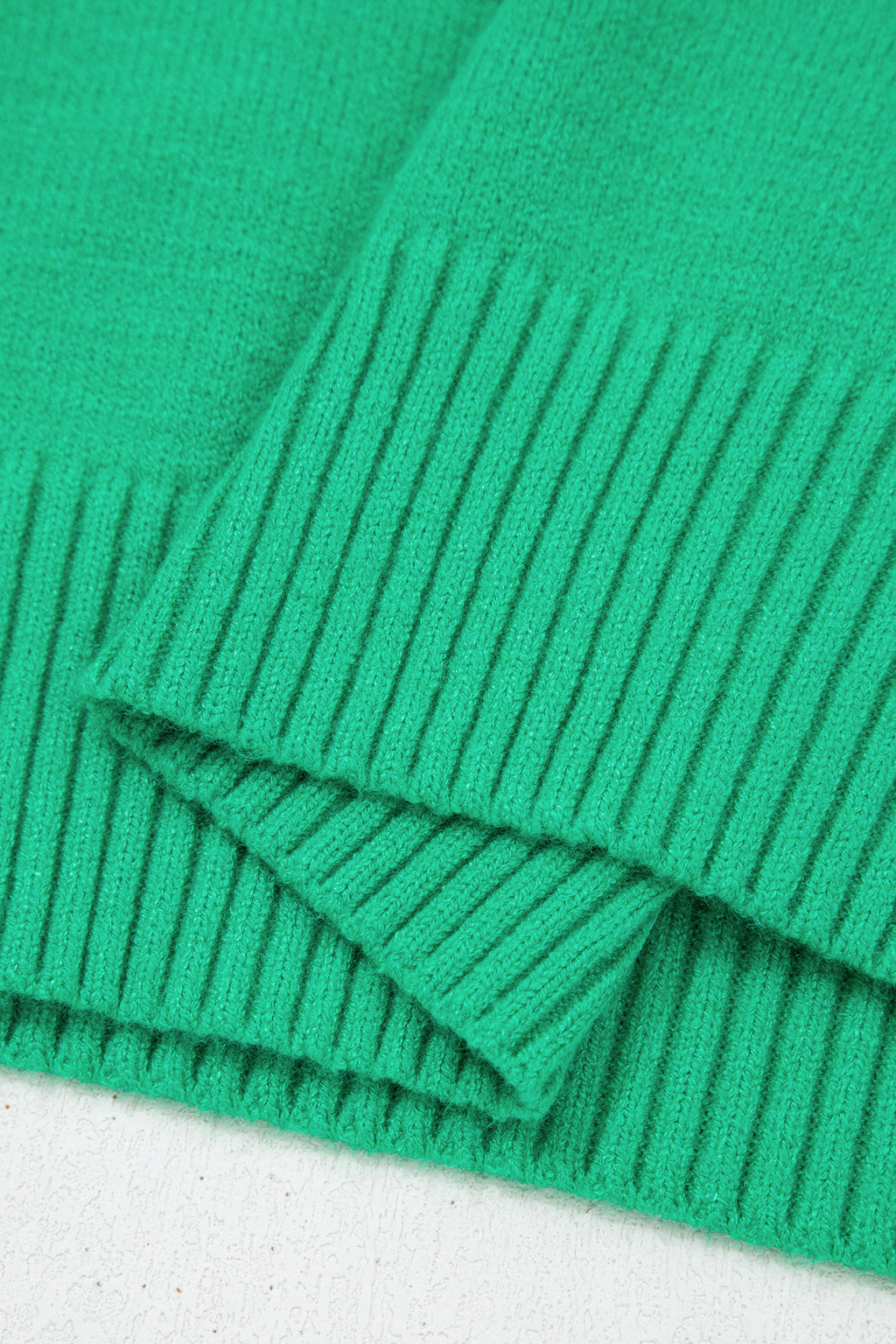 Solid Color Ribbed Trim Round Neck Ruffle Short Sleeve Sweater