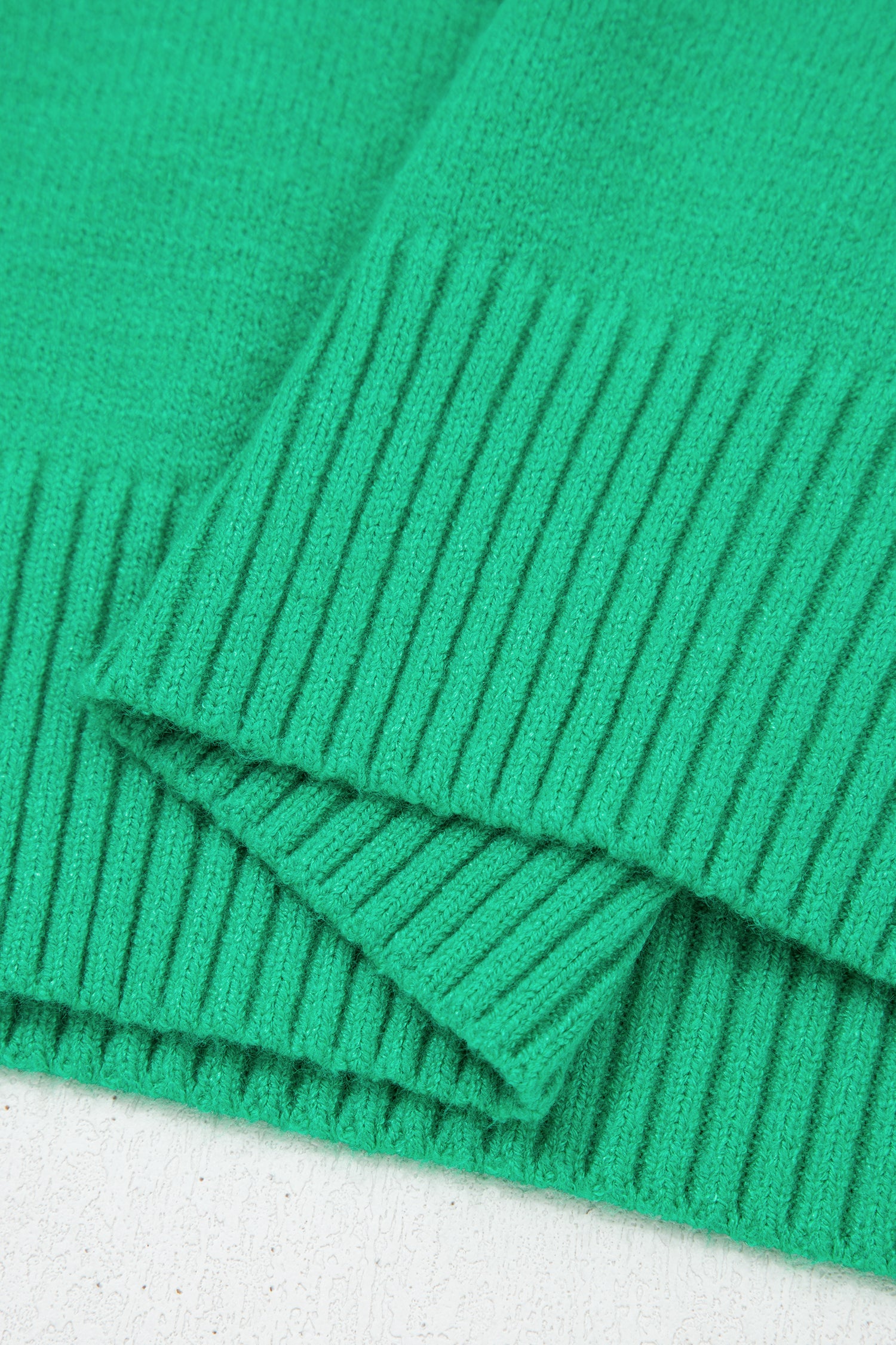 Solid Color Ribbed Trim Round Neck Ruffle Short Sleeve Sweater