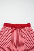 Striped Crew Neck Tee Drawstring Waist Cropped Pants Set