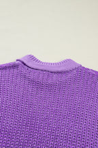 Wisteria Solid Color Knit High Neck Short Sleeve Sweater
